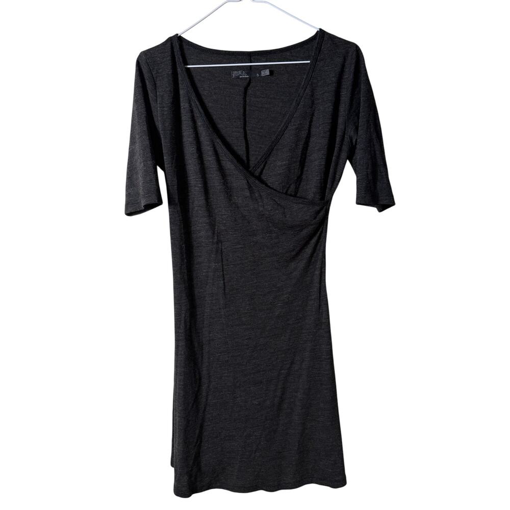Prana Nadia Crossover Faux Wrap Gray Wool Blend Dress SZ S Minimalist Work